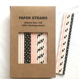 100 Pcs/Box Mixed Light Pink Baby Black Tie Paper Straws 100 Pcs/Box Mixed Light Pink Baby Black Tie Paper Straws