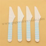 Light Blue Stripe Print Wooden Knife 100pcs Light Blue Stripe Print Wooden Knife 100pcs