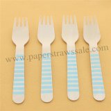 Wooden Forks Light Blue Stripe Print 100pcs Wooden Forks Light Blue Stripe Print 100pcs
