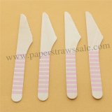 Baby Pink Stripe Print Wooden Knife 100pcs Baby Pink Stripe Print Wooden Knife 100pcs